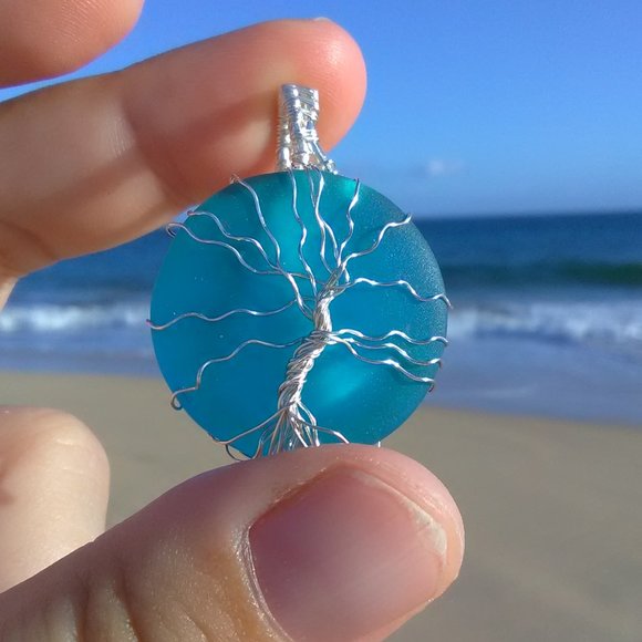 TreebytheSea Jewelry - Turquoise Silver Tree of Life Necklace